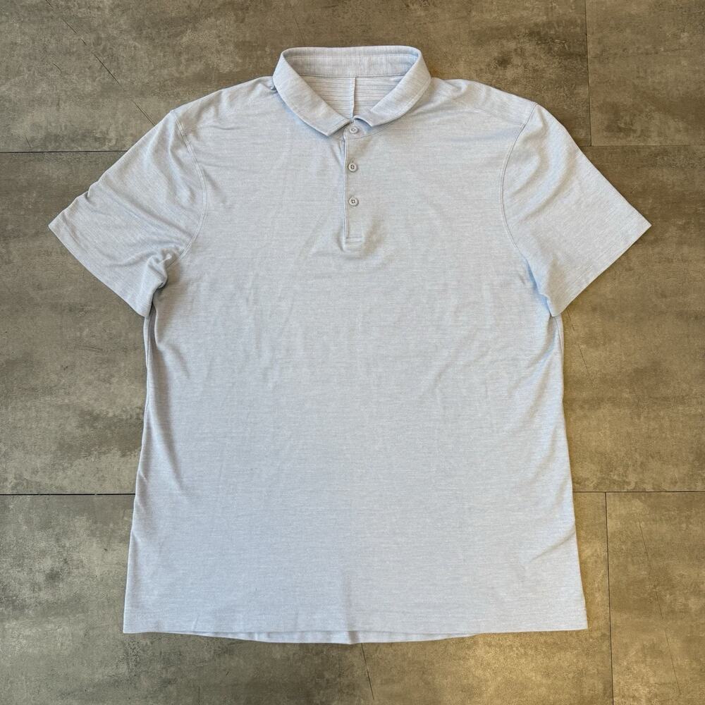 Lululemon Polo Shirt Mens Large Light Blue Short Sleeve Performance Golf Stretch